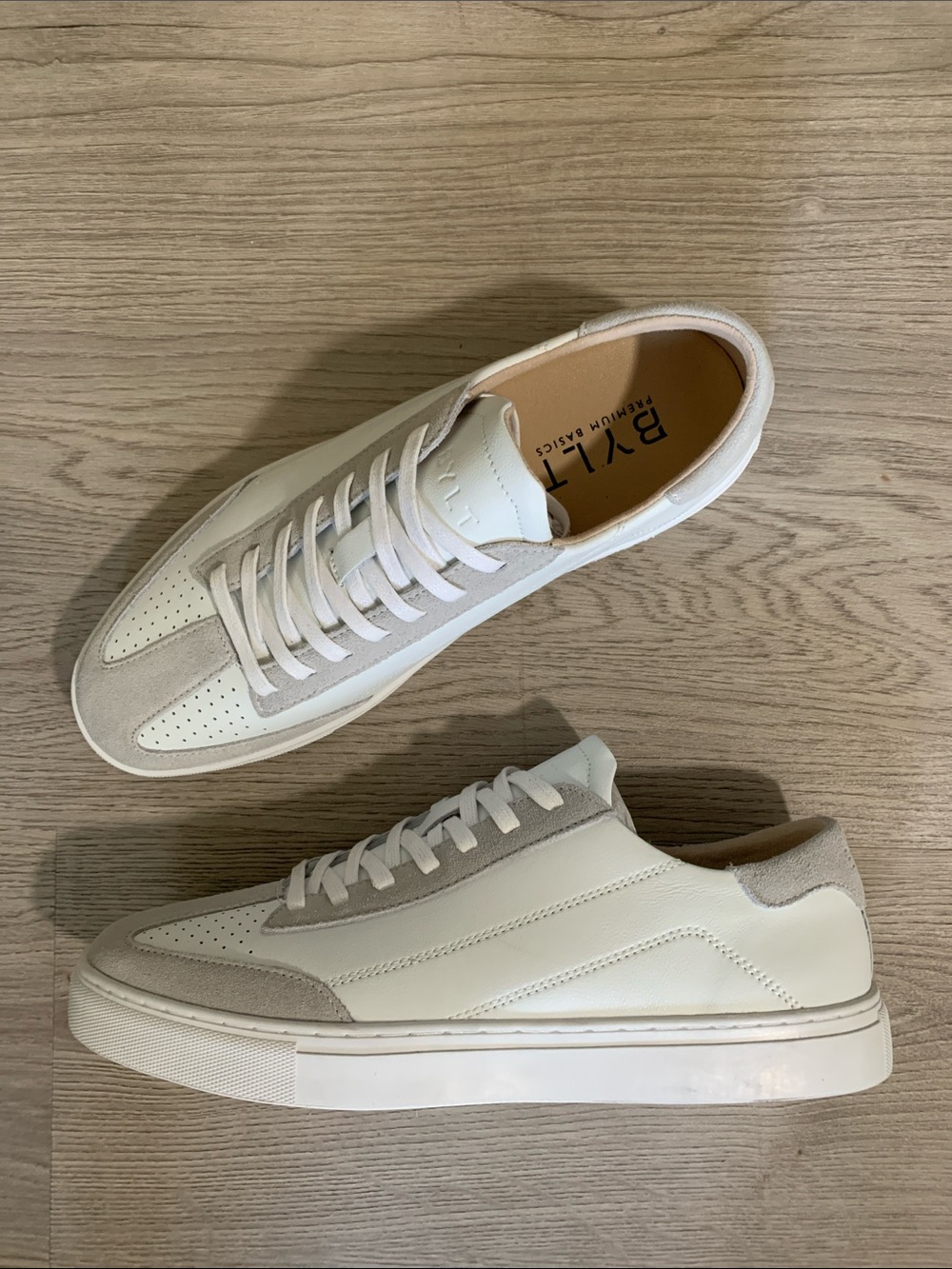 BYLT Basics White and Light Gray Low-Top Leather Sneakers